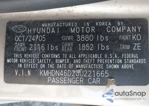 2006 Hyundai Elantra Gls/Limited from USA, damaged, VIN KMHDN46D26U221665